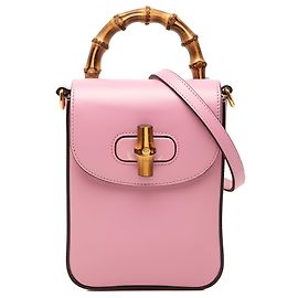Bolsa Mini Bamboo em couro de bezerro rosa Gucci Rosa
