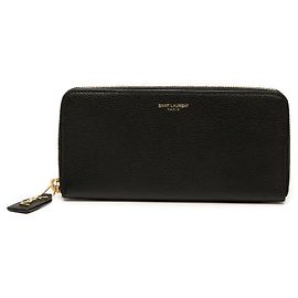 Black Saint Laurent Leather Zip Around Long Wallet Black