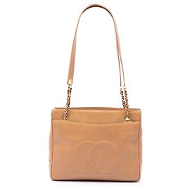 Bolsa de Ombro Chanel CC Caviar Bege Bege