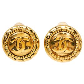 Boucles d'oreilles clips rondes Chanel CC plaquées or Doré