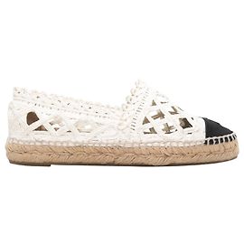 Chanel Woven Cap-Toe Espadrille Flats White & Black Größe 38 Weiß