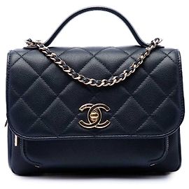 Bolsa Chanel Mini Quilted Caviar Business Affinity Top Handle Flap Satchel Azul Azul