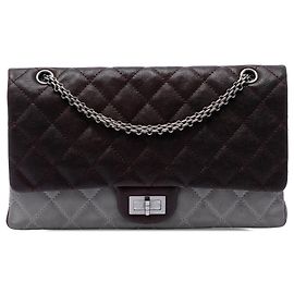 Bolsa de ombro Chanel Reissue 2.55 Double Flap 227 bicolor em couro de bezerro caviar matelassê e couro de bezerro iridescente marrom Marrom
