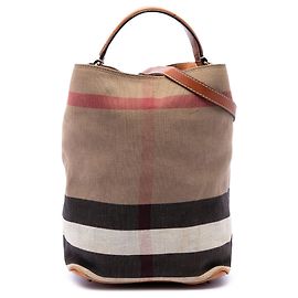 Borsa a secchiello satchel Burberry Ashby Medium Mega Check Canvas Marrone Marrone