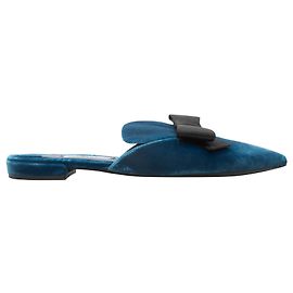 Mules Flat in Velluto a Punta Prada Blu e Nere Taglia 37.5 Blu