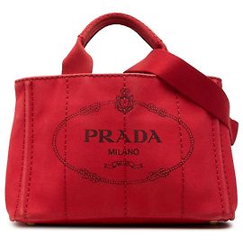 Sac cabas satchel Prada Small Canvas Canapa Logo rouge Rouge