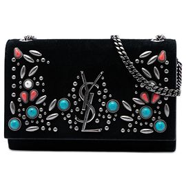 Borsa a tracolla Kate Small in camoscio nero Saint Laurent con monogramma e borchie in pietra Nero