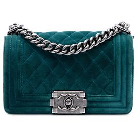 Bolsa Tiracolo Chanel Boy Flap Small em veludo acolchoado azul Azul
