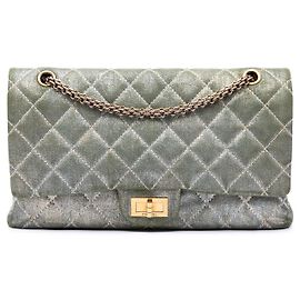 Bolsa de ombro Chanel Reissue 2.55 Double Flap 227 em denim cintilante acolchoado verde Verde