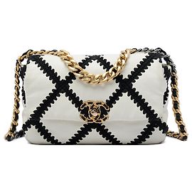 Bolsa Chanel 19 Flap Satchel Medium em couro de bezerro crochet branco Branco