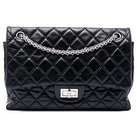 Borsa a tracolla Chanel Reissue 2.55 Double Flap 227 in pelle di vitello invecchiata matelassé nera Nero