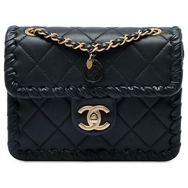 Bolsa Tiracolo Chanel Mini CC em couro de bezerro acolchoado preto com My Own Frame Flap trançado Preto