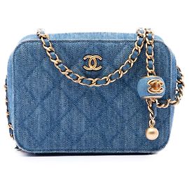 Borsa Camera Chanel Quilted Denim Pearl Crush Blu Blu