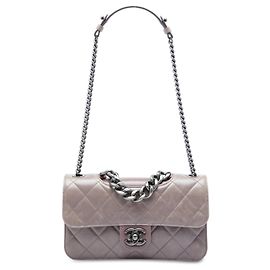 Bolsa Chanel Medium Quilted Aged Calfskin Perfect Edge Flap Satchel Roxa Roxo