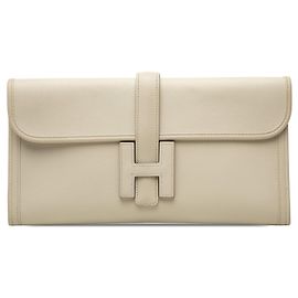 White Hermès Swift Jige Elan 29 Clutch Bag White