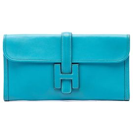 Blue Hermès Swift Jige Elan 29 Clutch Bag Blue