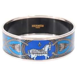 Hermès Bracelet Jonc Hermes Email GM en Bleu et Argent Argenté Bleu