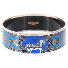 Hermès Hermes Email GM Bangle Bracelet in Blue and Silver Silvery Blue