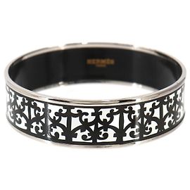 Hermès Hermes Email GM Bangle Bracelet Black Silvery White