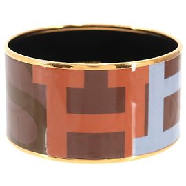 Hermès Bracelet jonc Hermes Email TGM Marron Doré