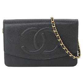 Cartera con cadena Chanel de piel caviar negra Negro