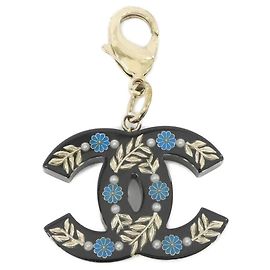 Chanel Keychain Black Blue White Pearl Black White Blue