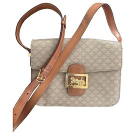Céline Celine Triomphe Monogram Shoulder Bag in Brown Canvas and Leather Brown Beige