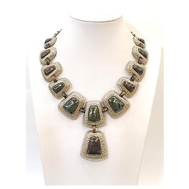 Autre Marque Colar Vintage MONET com pingentes geométricos Dourado Castanho escuro Verde escuro