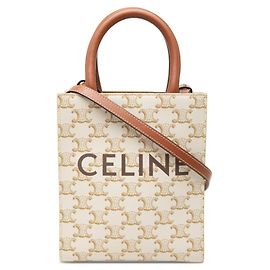 Céline Bolsa Celine Triomphe Mini Vertical Cabas Marrom Branco