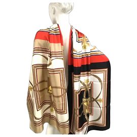 Lenço de seda Burberry Marrom Preto Branco Vermelho Bege