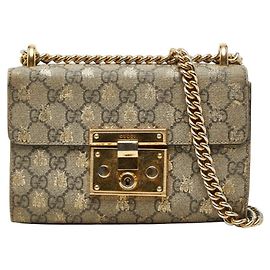 Borsa a tracolla Gucci GG Supreme con catena e lucchetto Nero D'oro