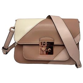 Bolsa de Ombro em Couro Colorblock Michael Kors Sloan Rosa Branco Bege