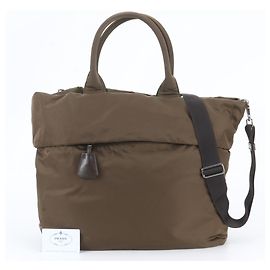 Prada Tessuto Nylon 2-Way Shoulder Bag/Tote Bag Green Khaki