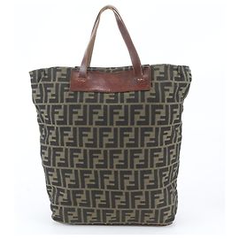Sac cabas Fendi Zucca en cuir et toile Marron Vert Kaki