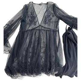 Autre Marque Transparentes schwarzes Spitzenkleid Schwarz