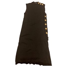 Balmain Robe noire sans manches à boutons dorés Noir