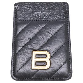 Balenciaga Black Leather Card Case Black