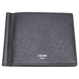 Céline Celine Black Leather Bill Clip Wallet Black