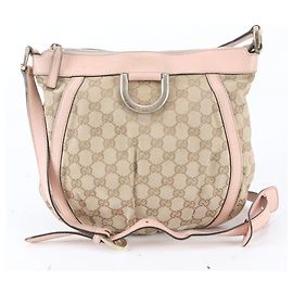 Bolsa de Ombro Gucci GG Canvas Abbey 203257 Marrom Rosa
