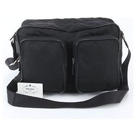 Prada Tessuto Nylon VA0350 Leather Shoulder Bag Black