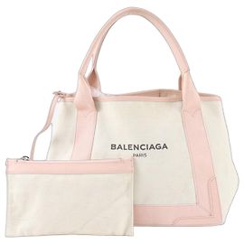 Balenciaga Navy Cabas Leather Tote Bag Pink White