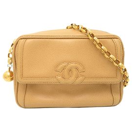 Bolsa de ombro Chanel em couro de bezerro granulado bege Bege