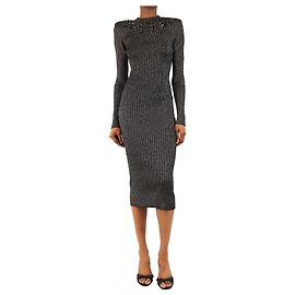 Christopher Kane Robe midi en maille lurex noire et argentée - size S Noir
