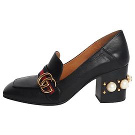 Gucci Mocassins de salto bloco com pérolas pretas - size EU 38.5 Preto
