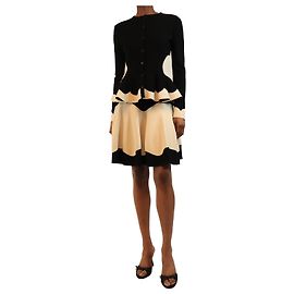Alexander Mcqueen Set cardigan e gonna in maglia intarsia bicolore bianco e nero - size S Nero