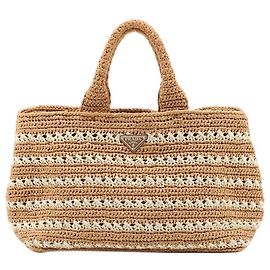 Prada Neutral Canapa raffia tote bag Other