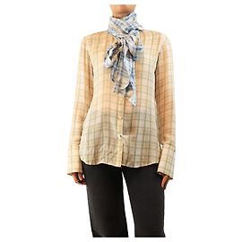 Acne Camicia in seta a quadri verdi e blu - size UK 8 Verde