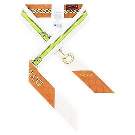 Gucci Pañuelo de seda para mujer con estampado de cadena y bocado Blanco