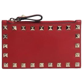 Valentino Kartenetui Rockstuds aus rotem Leder Rot