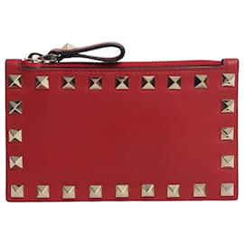 Valentino Red leather rockstuds cardholder Red